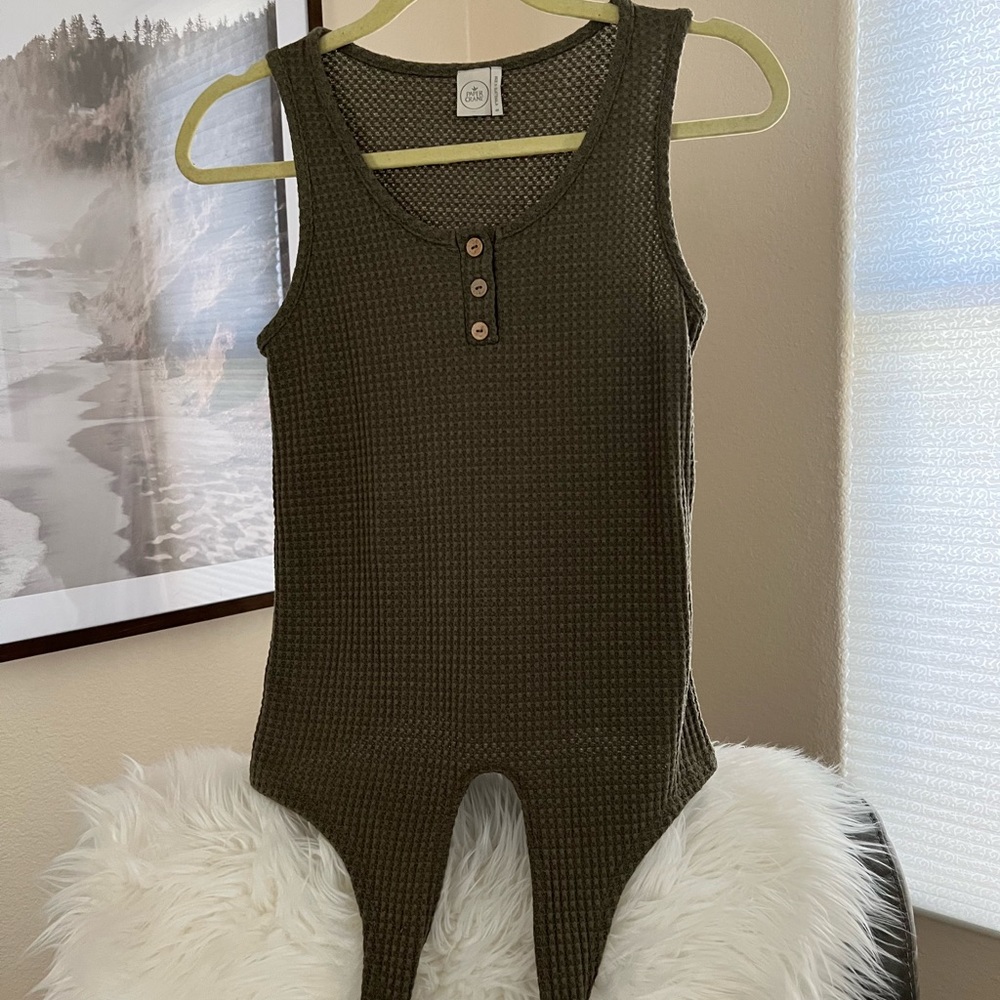 Olive Tank Waffle Tie Front
